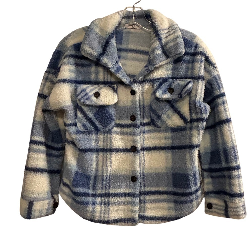 Sincerely‎ Jules Girl Kids Plaid Fleece Shacket Jacket Size 10 Blue White